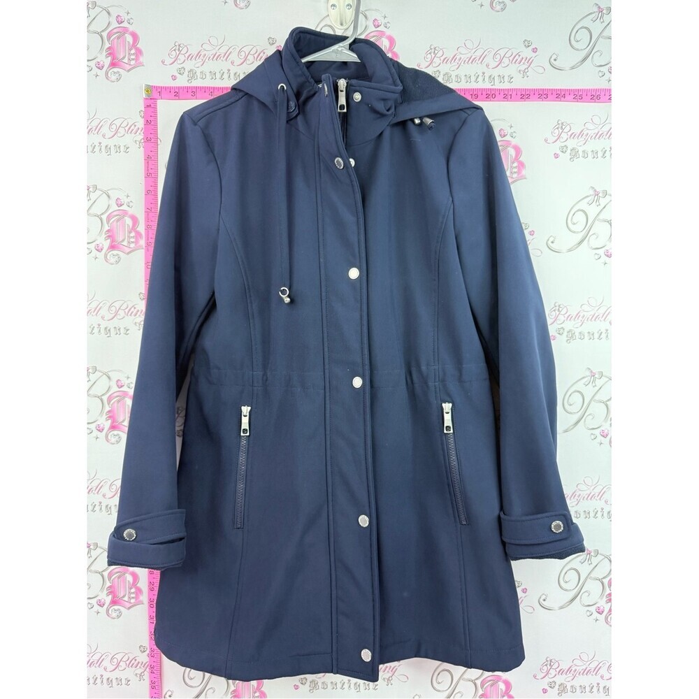 Nautica jacket coat silver studs Navy Hooded Snap-Front Coat